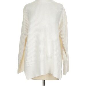 H&M White Ribbed Oversized Crew Neck Sweater